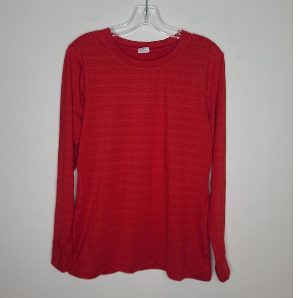 Zyia Active chill red perforated stripe long sleeve shirt - medium